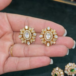 LJ1599-MOSSONITE WHITE SCREWBACK STUDS