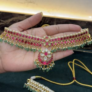 LJ1604-JADAUKUNDAN PINK CHOKER